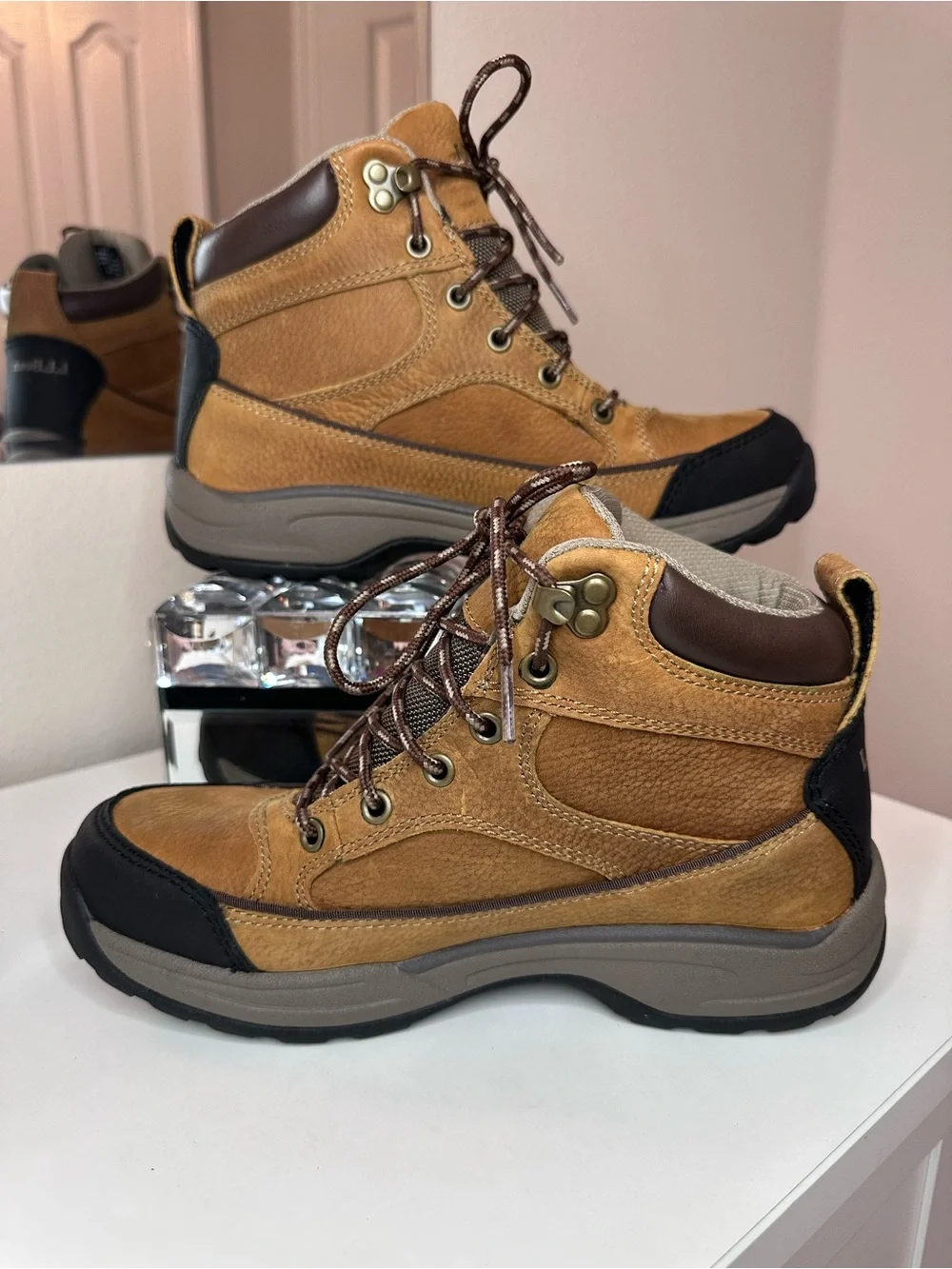LL Bean Trail Model Cognac Color Waterproof Hiking Boots - size 7.5
